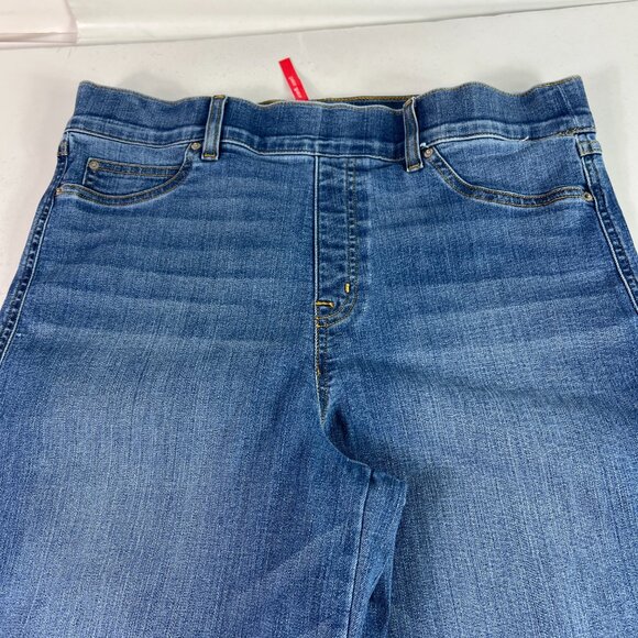 Spanx Jeans Women 34x28* High Rise Front Seam Wide Leg Blue Stretch Denim Tag XL - Picture 2 of 16